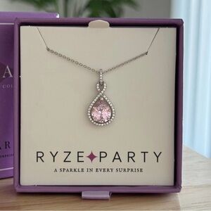 Ryze Party “Princess Pink CZ” Sterling Silver Teardrop Necklace